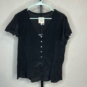 165 - Chaser NWT Black Short Sleeve Button Down Blouse, Size Medium